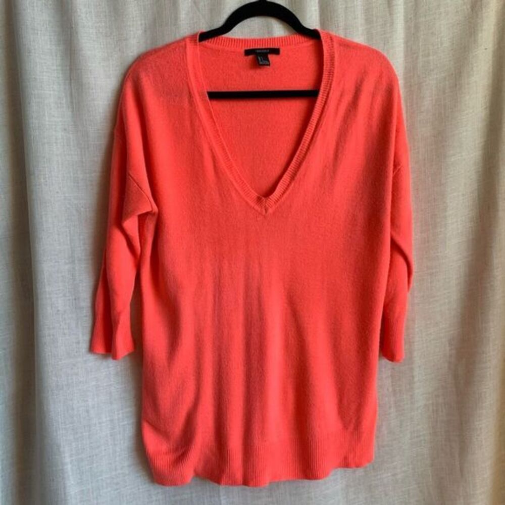 Forever 21 Womens V Neck Sweater Size Large Bright Coral Lightweight Relaxed Y2K